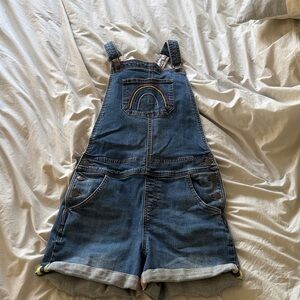 Boden girls rainbow embroidered overalls